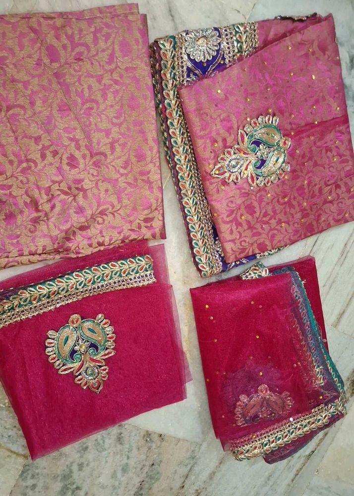 Pink Embroidered Unstitched lehenga choli material