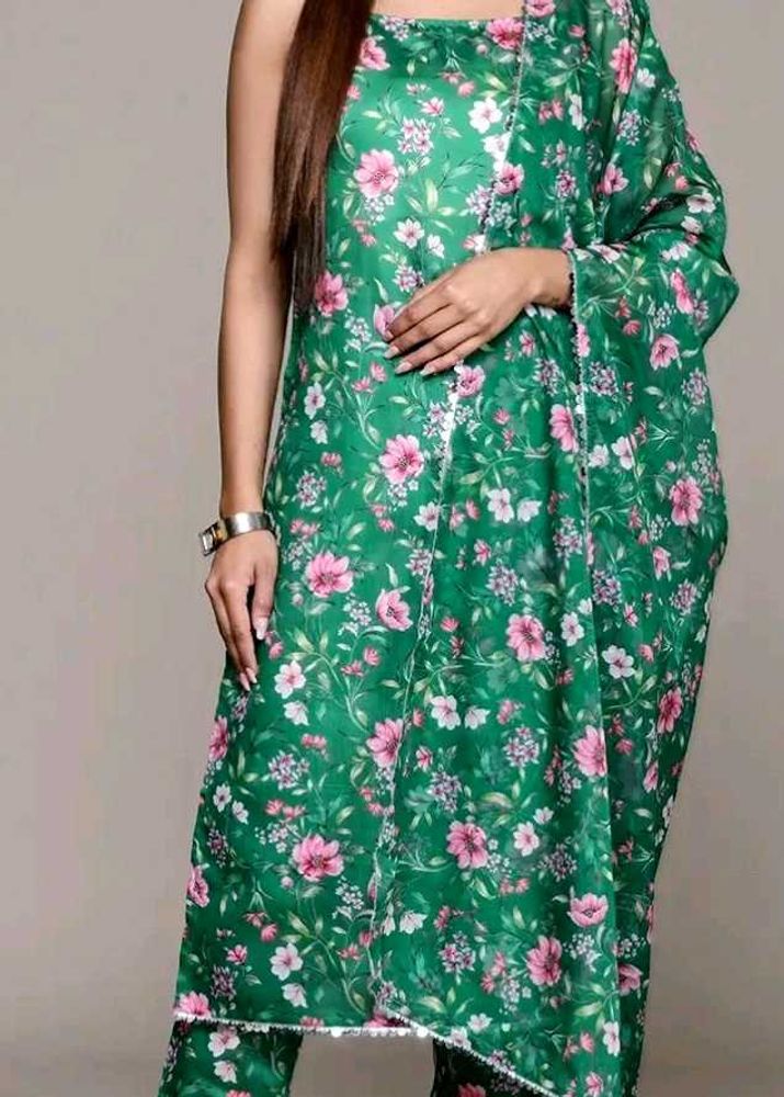 Green Floral Kurta Set