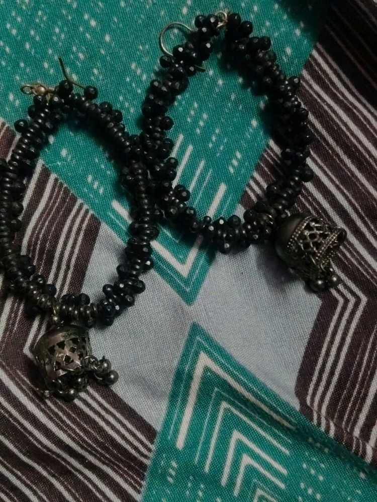 Black Beaded Jhumka Earrings