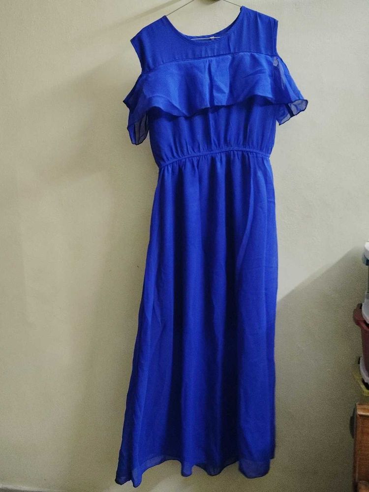 Blue Cold Shoulder Maxi Dress