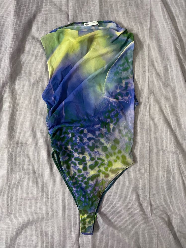 Zara Printed Tulle Bodysuit