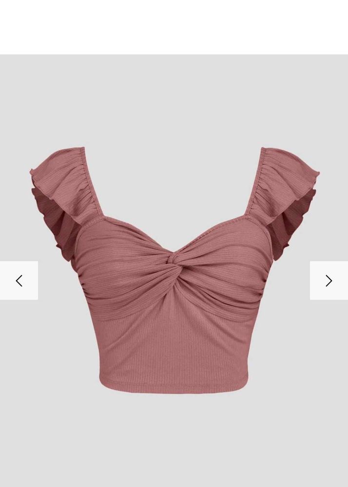 Cropped Vest Ruffle Top In Blush Pink Color