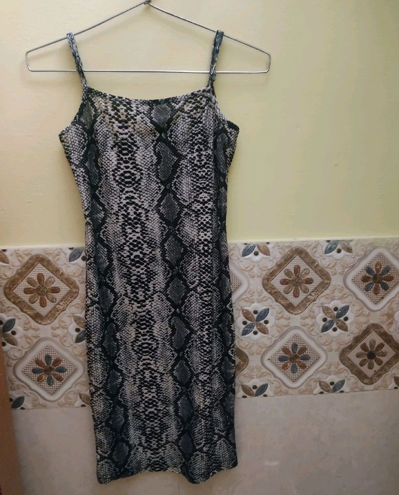Shein Sexy Grey Snake Print Bodycon Mini Dress