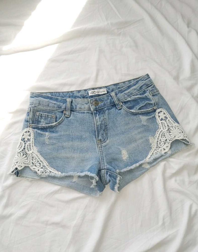 Denim Lace Mini Shorts
