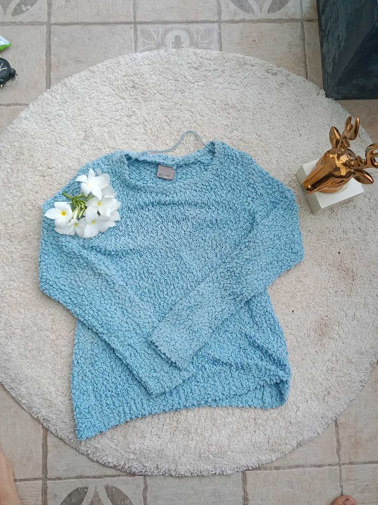 Light Blue Textured Knit Sweater