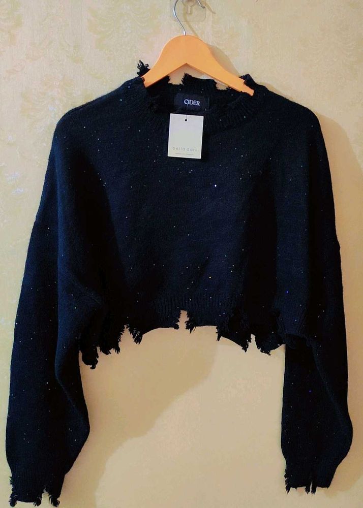 Damaged Style Black Pullover
