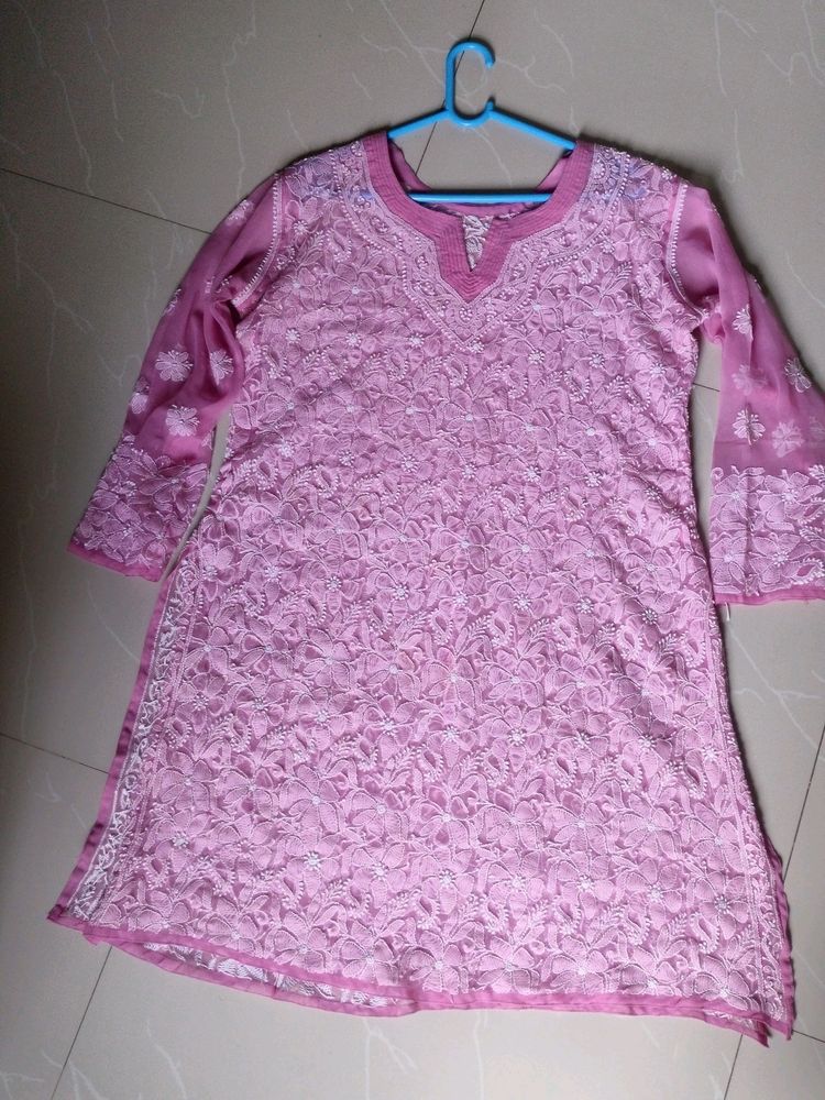 Pink Chikankari Kurta