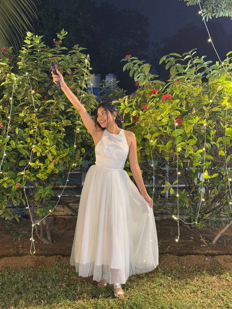 Elegant White Halter Neck Dress