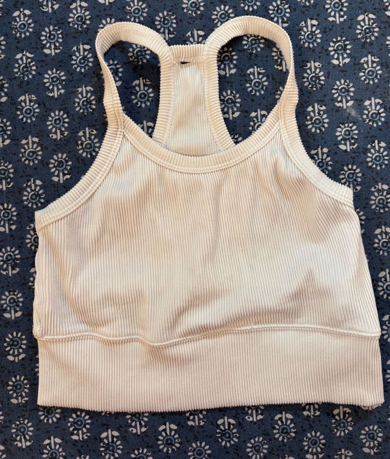 White Ribbed Active Crop Top