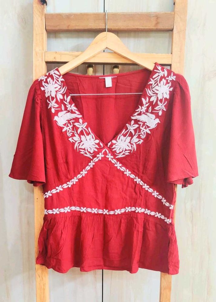 Rust Colour Embroidery Work Top Size-34