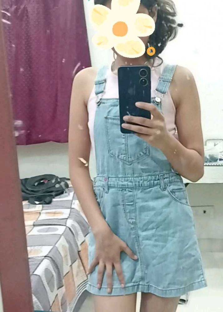 Mini Denim Dungaree With Hooks For Belt