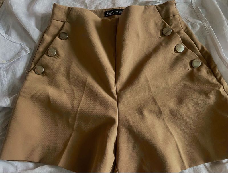 Zara Tan Button Shorts