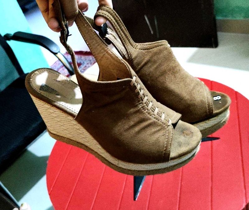 Brown Wedge Heel Sandals