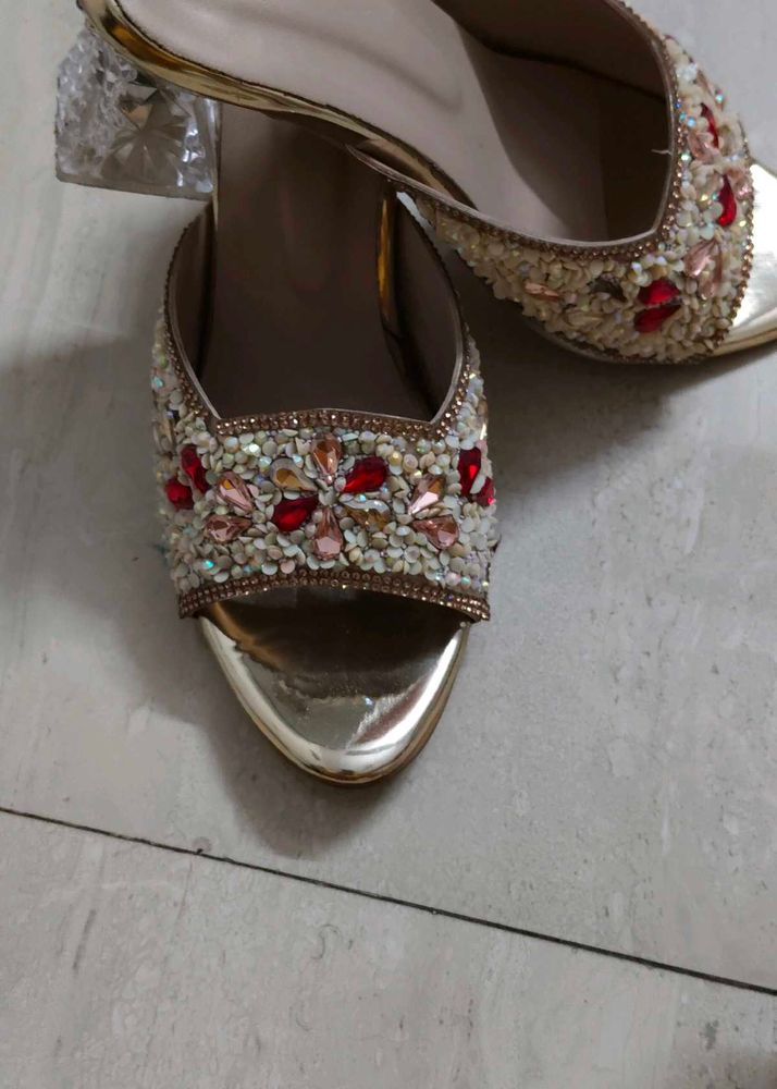 Stone Work Heels Slipper  For Women