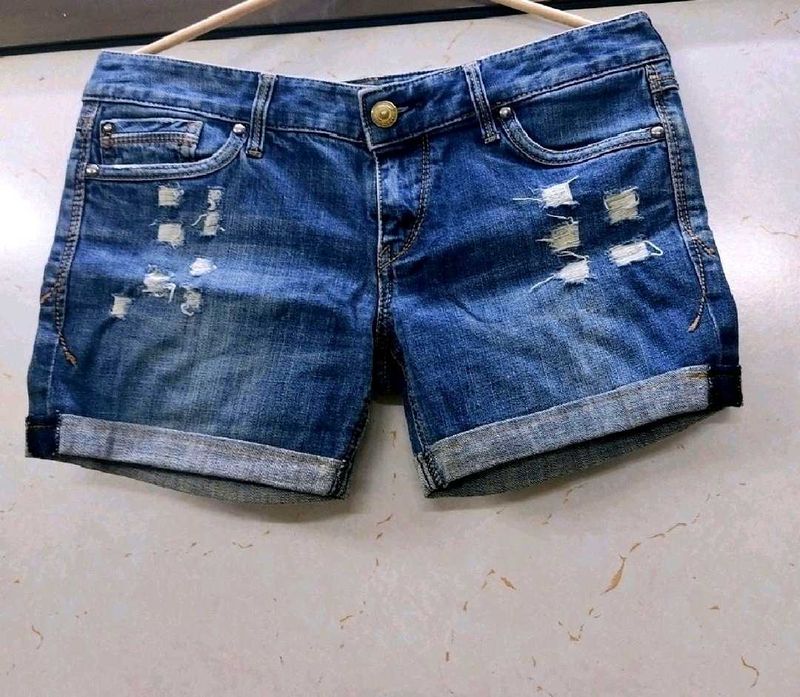 Blue Ripped Denim Shorts