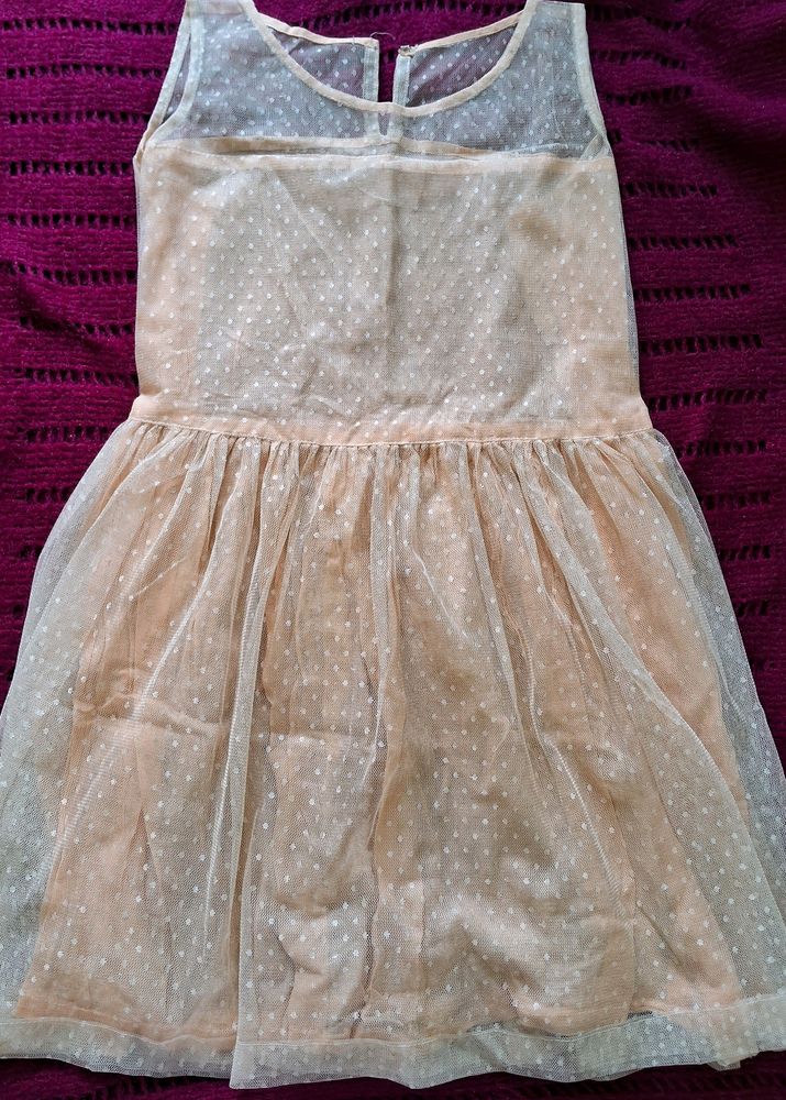 Girl&#39;s Cream Colour Net Frock