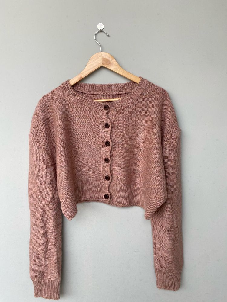 Peach Cropped Oversized Cardigan.
