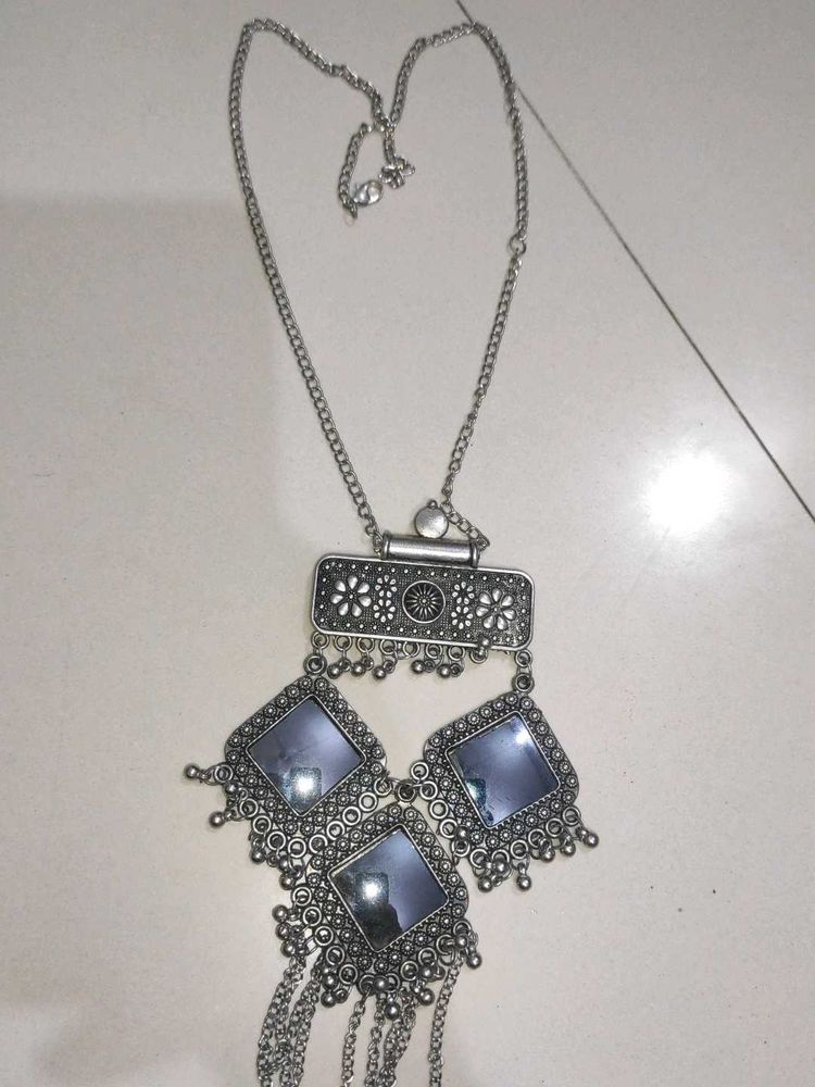 Navratri Silver Mirror Necklace🌸