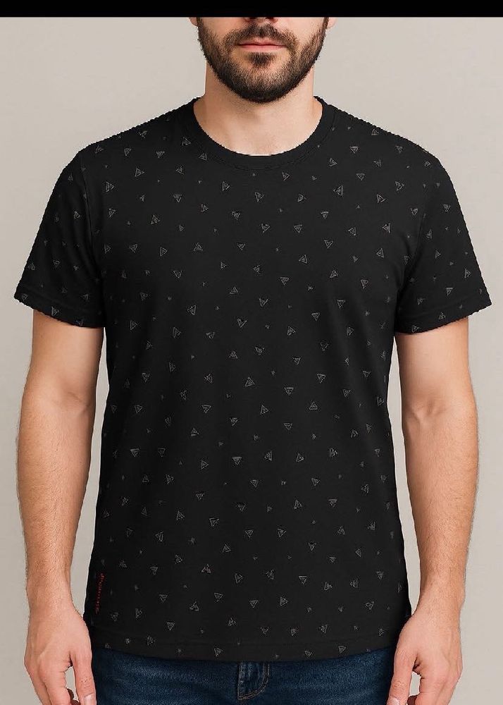 DJ&amp;C Black Geometric Print Casual T-Shirt