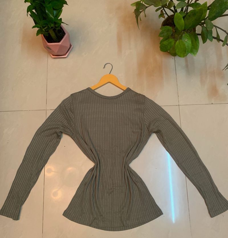 Olive Ribbed Long Sleeve Top