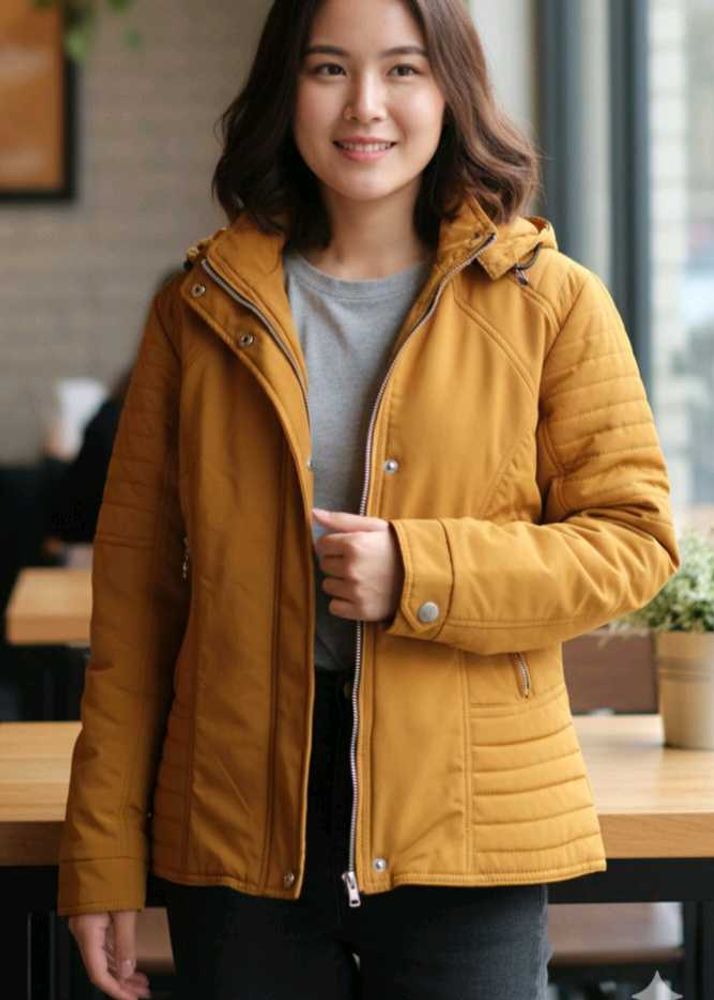 Mustard Hooded Puffer Jacket