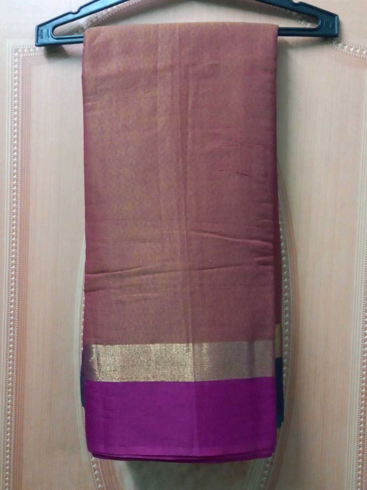 Coral With Rose Saree &amp; Blouse Cloth