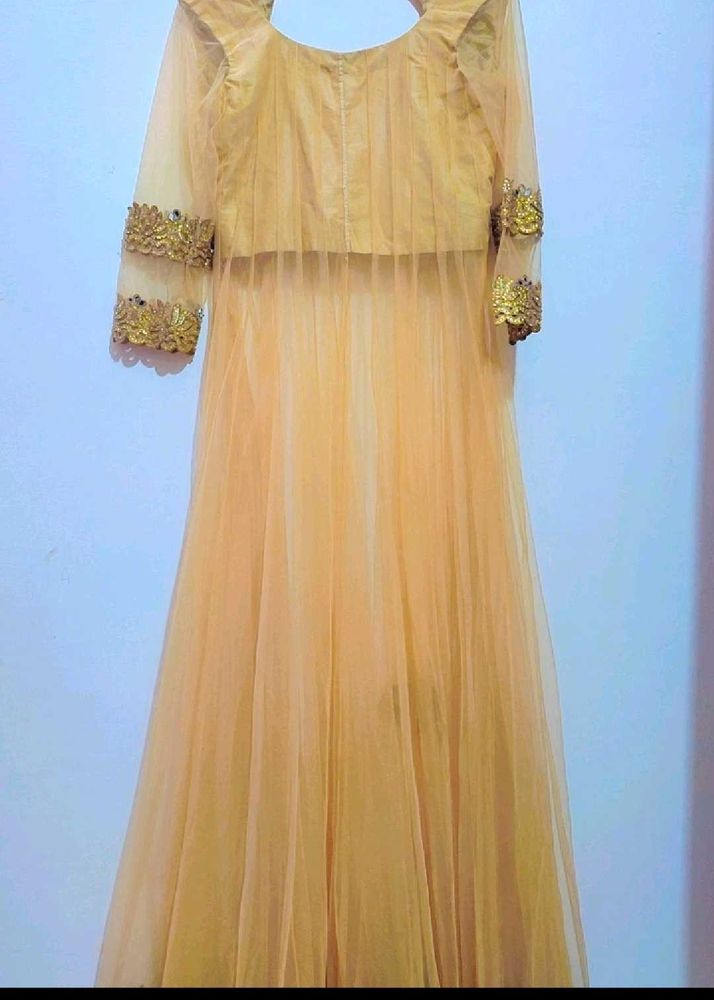 Nude Golden Partywear Gown For 32 Bust