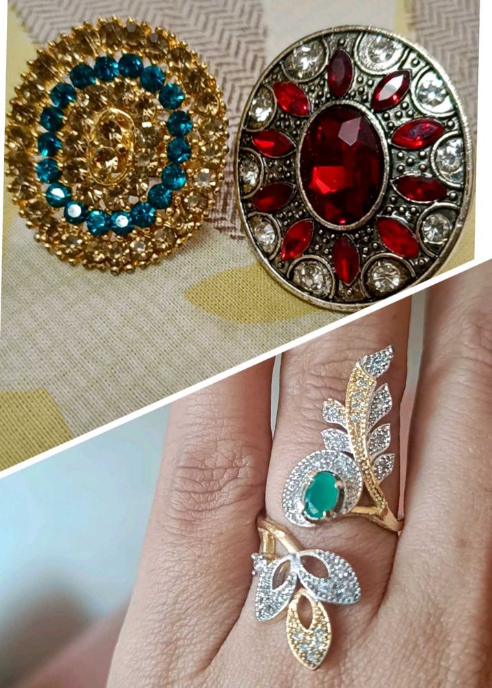 Emerald Leaf Design AD , red ,green stone rings