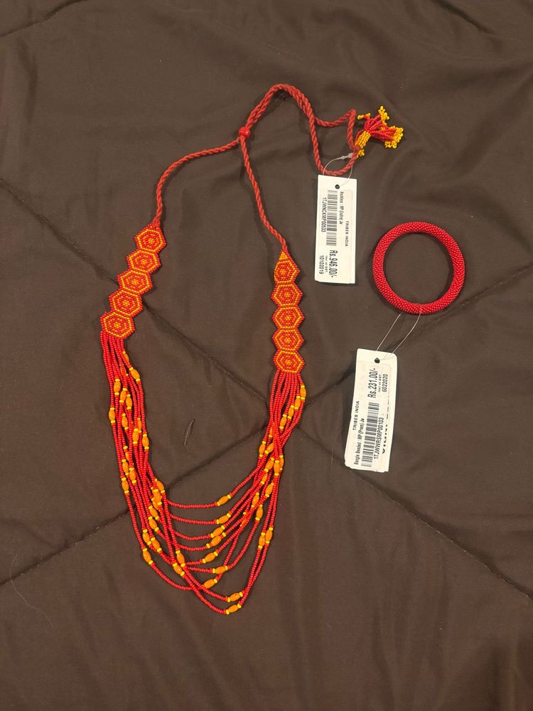 Beaded Long Chain With Single Bangle