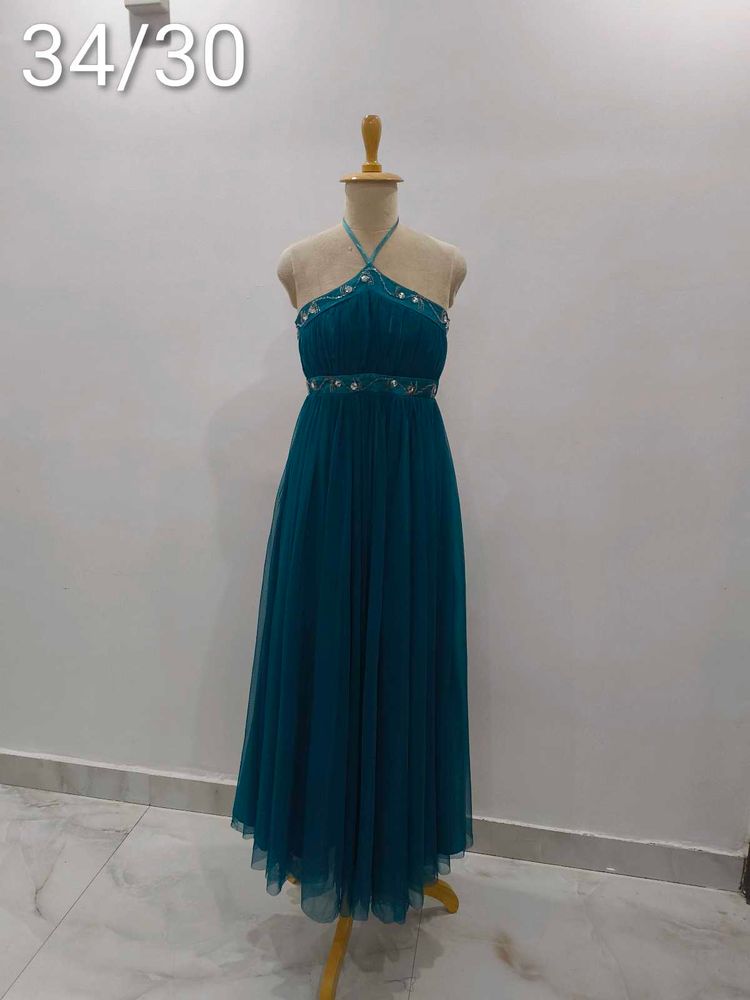 Elegant Teal Halter Maxi Dress
