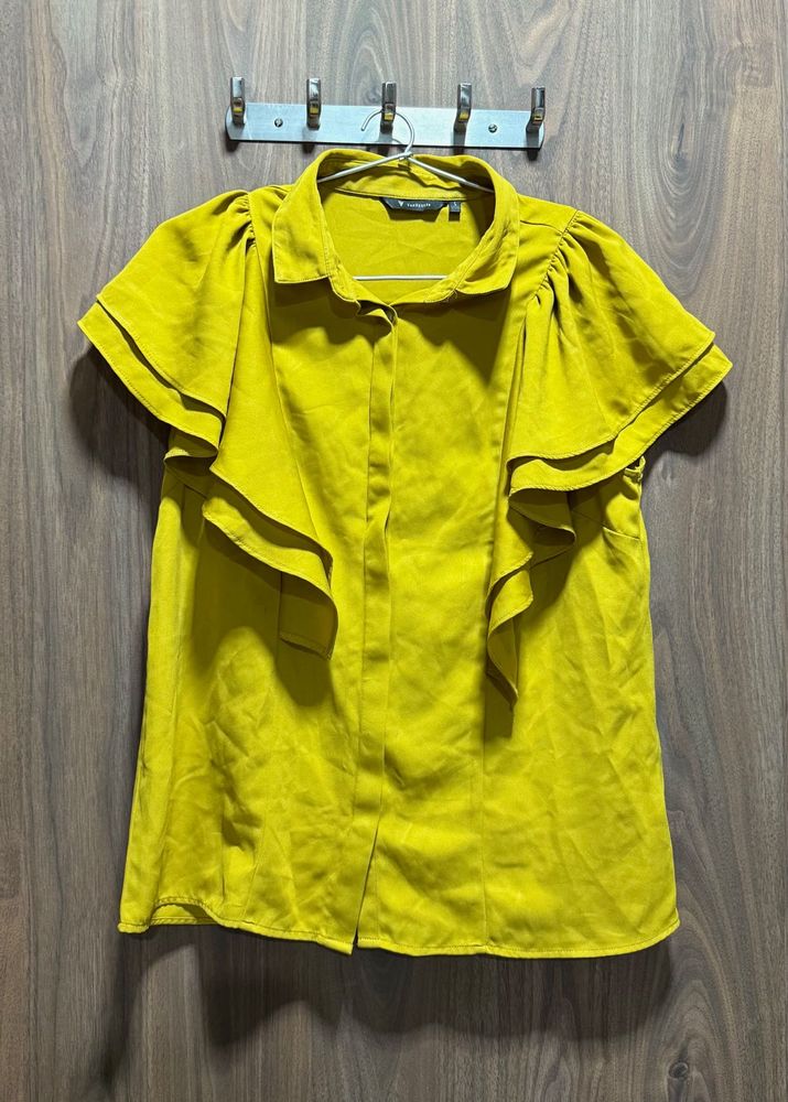 Yellow Ruffle Sleeve Blouse