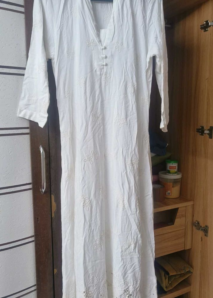 White Chikankari Long Dress