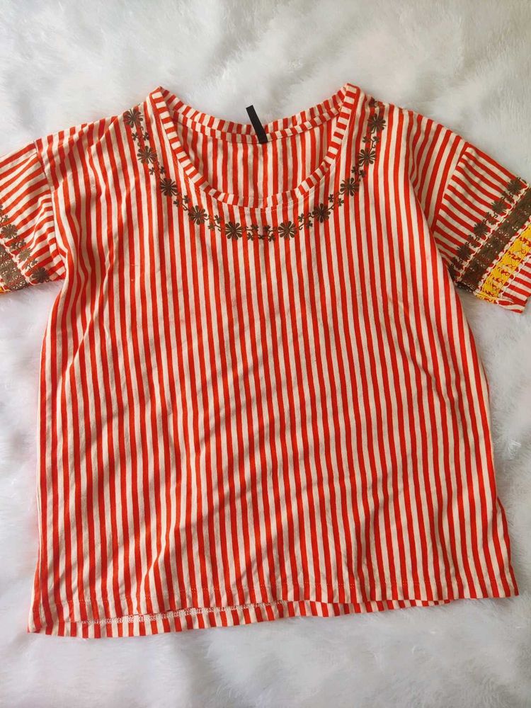 STRIPED FLORAL TSHIRT FOR WOMEN