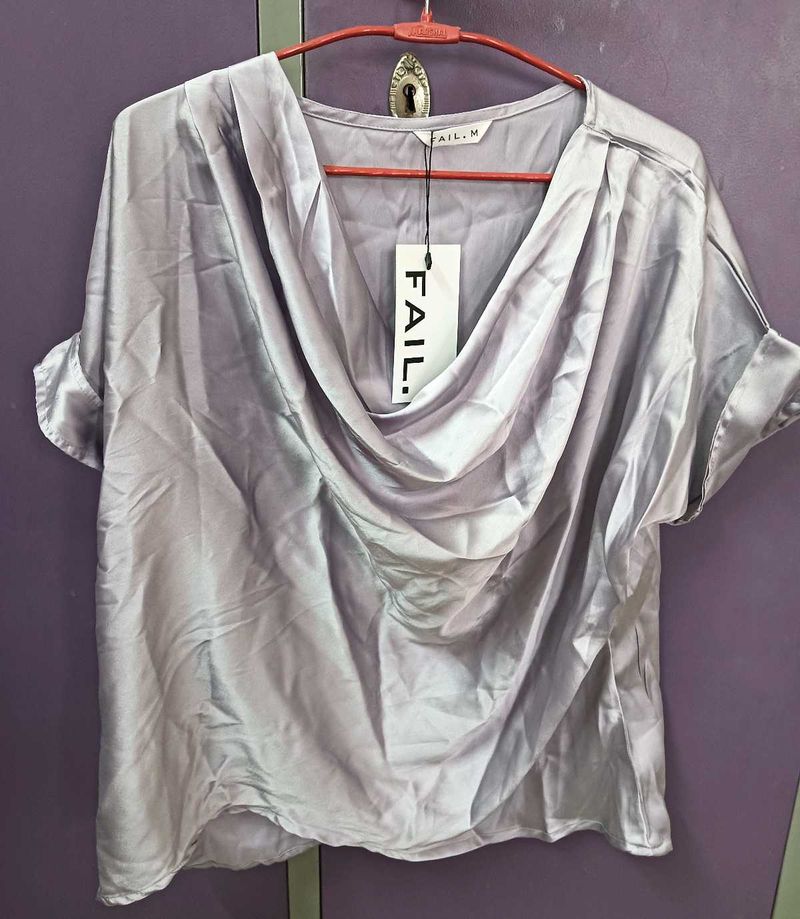 Elegant Gray Cowl Neck Top