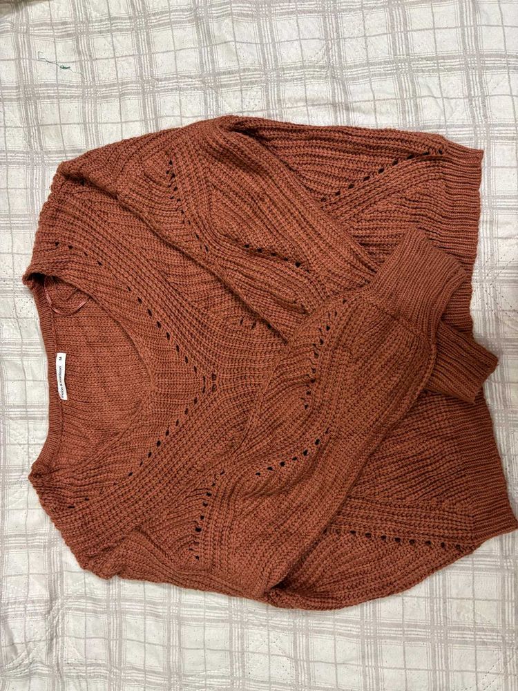 Rust Knit V-Neck Sweater