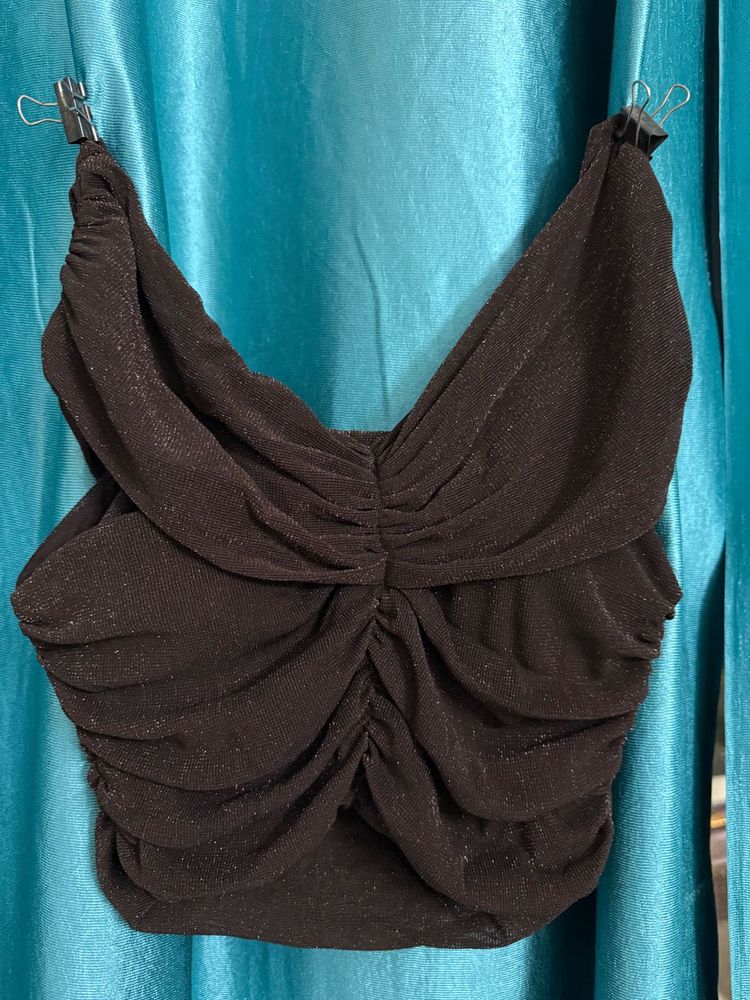 Ruched Black Crop Top