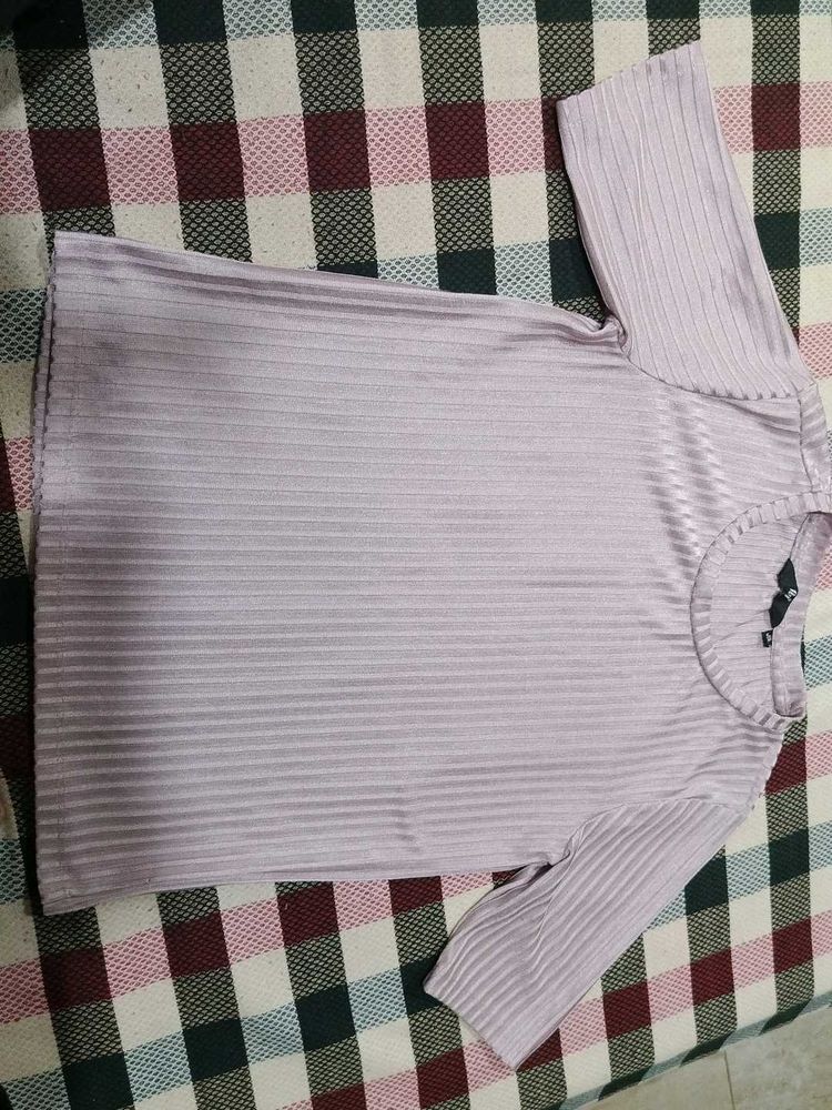 Lilac Ribbed Short Sleeve Top