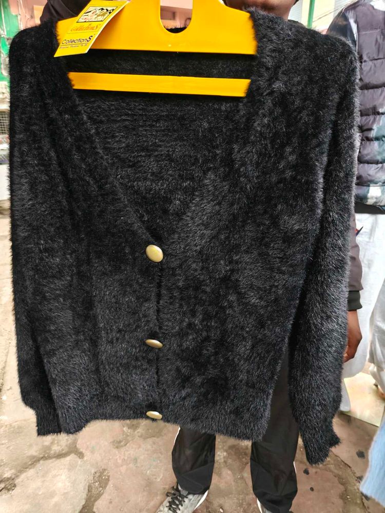 Fluffy Black Cardigan