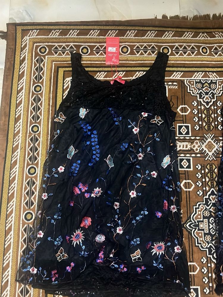 Floral Lace Black Slip Dress