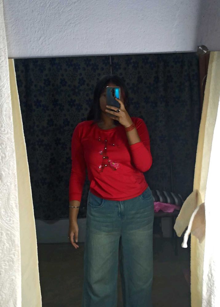 Red Embellished Top