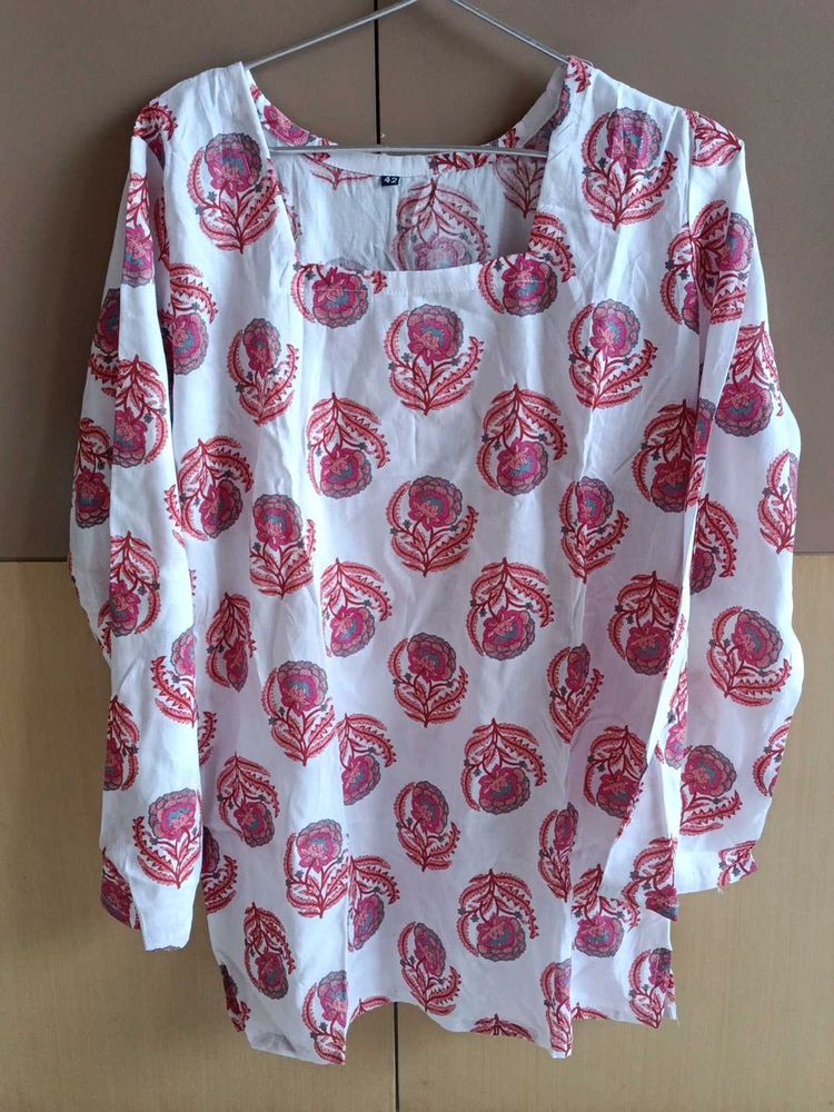 Jaipuri Style White Tunic Top