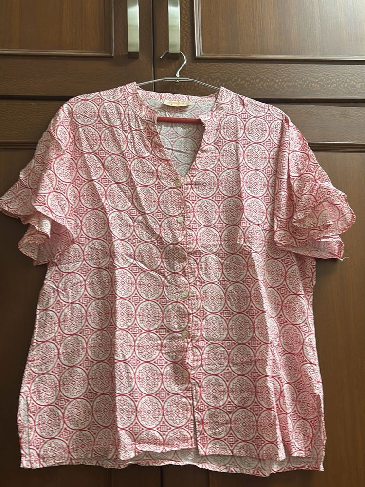 White And Red Printed Top