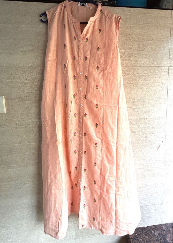 Peach Embroidered Dress kurti