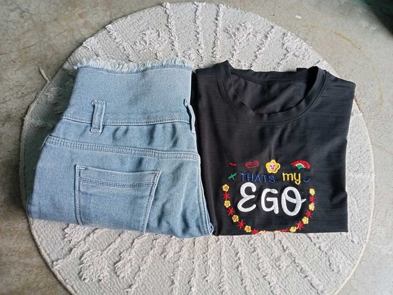 Combo Of Blue Denim Jeans And Cute T Shirt For Gir