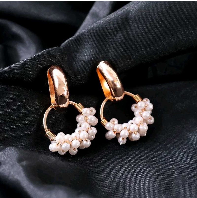 Pearl Beaded Hoop Earrings