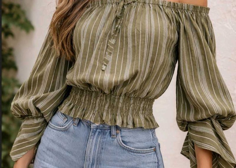 Chic Off-Shoulder Striped top bell sleeves
