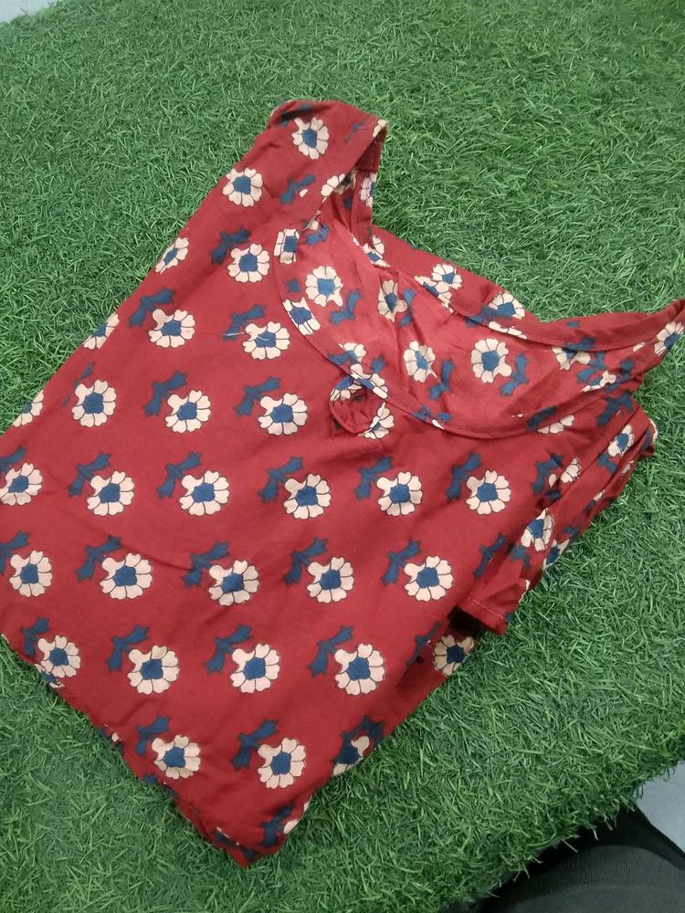 Floral Print Maroon Dress