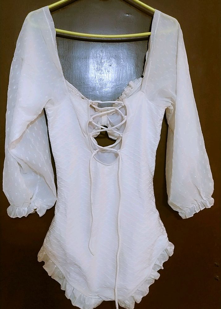 White Lace-Up Bodysuit