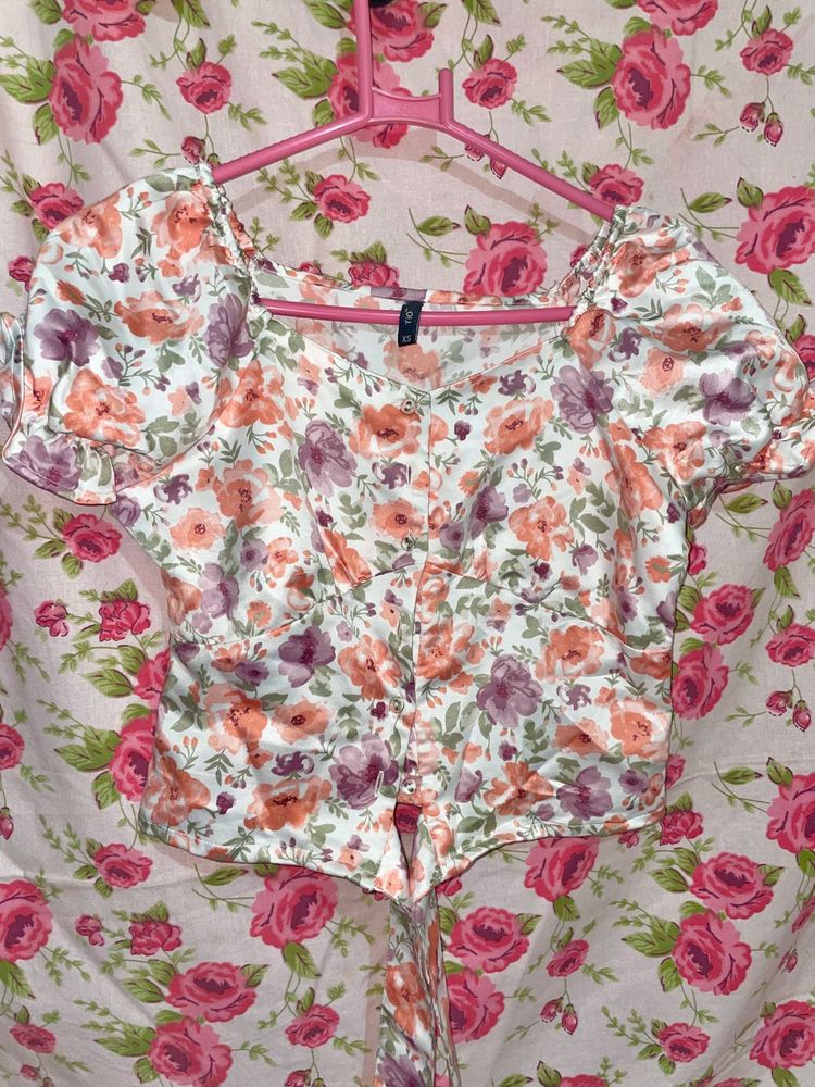 RIO Floral Crop Top With Tie Up
