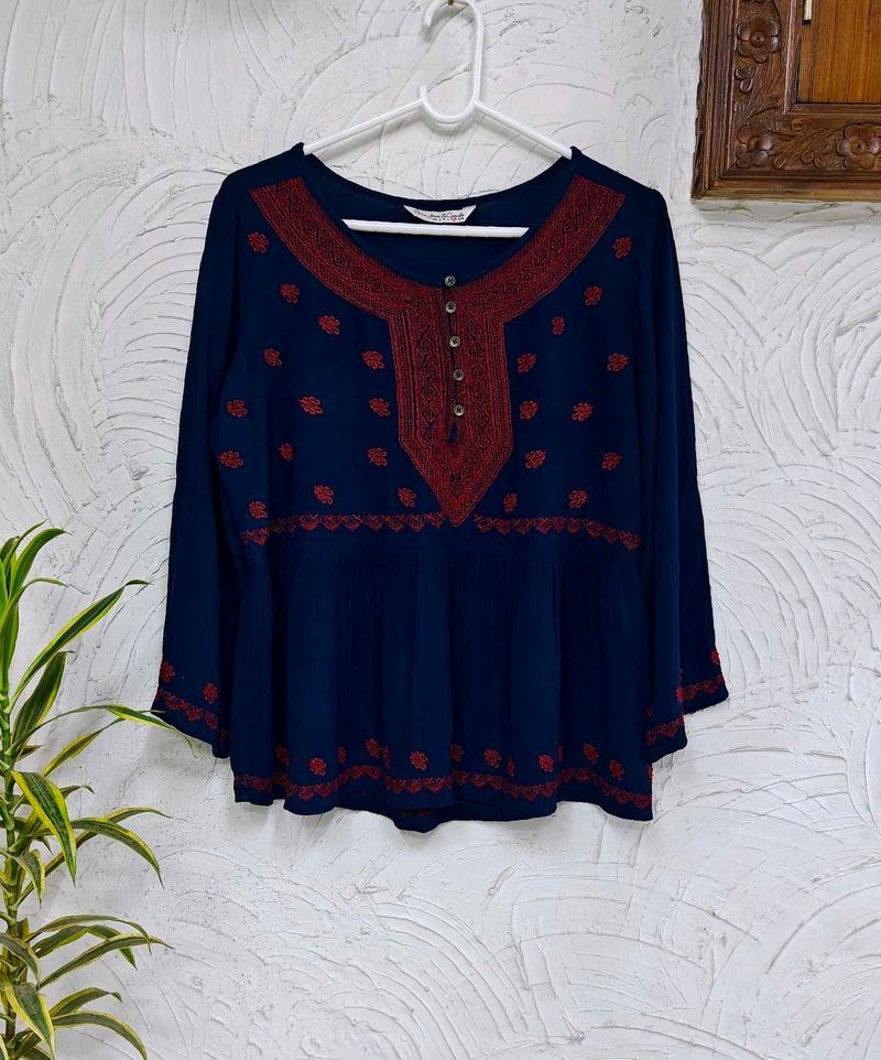 Embroidered Navy Blue Top